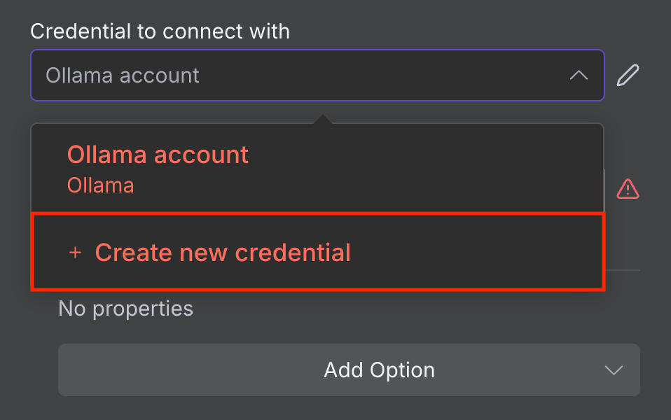 Ollama Chat node's new credential creation button