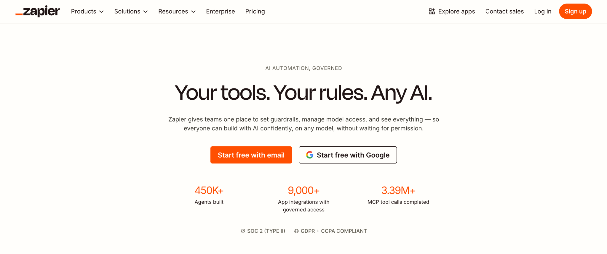 Homepage of Zapier