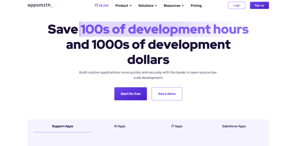 Appsmith landing page