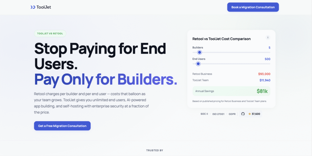ToolJet landing page